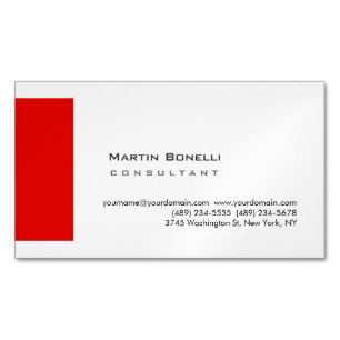 Cartão De Visitas Magnético Pérola Premium Simples Branco Moderno Vermelho