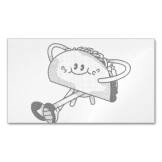 Cartão De Visitas Magnético Personagem Mascote de Taco Verde Fofo Caminhando