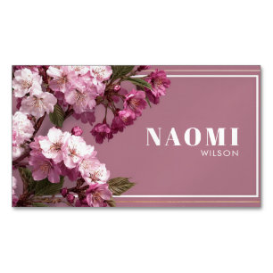 Cartão De Visitas Magnético Pêssego Rosa Fuchsia Dourado Moldura Floral