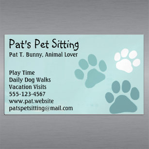 Cartão De Visitas Magnético Pet Paw Imprime em Teal Cat and Dog Animal Service
