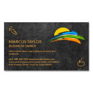 Cartão De Visitas Magnético Pincel de tinta colorida e sol Chef