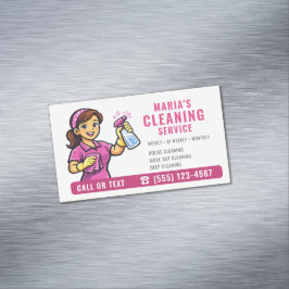 Cartão De Visitas Magnético Pink Maid House Cleaning Service