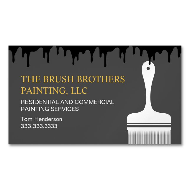 Cartão De Visitas Magnético Pintor de Casa Profissional Amarelo Preto (Frente)