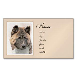 Cartão De Visitas Magnético Pintura de Akita - Arte Cão Original