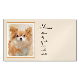 Cartão De Visitas Magnético Pintura de Cachorro Chihuahua de Cabelo Longo Arte