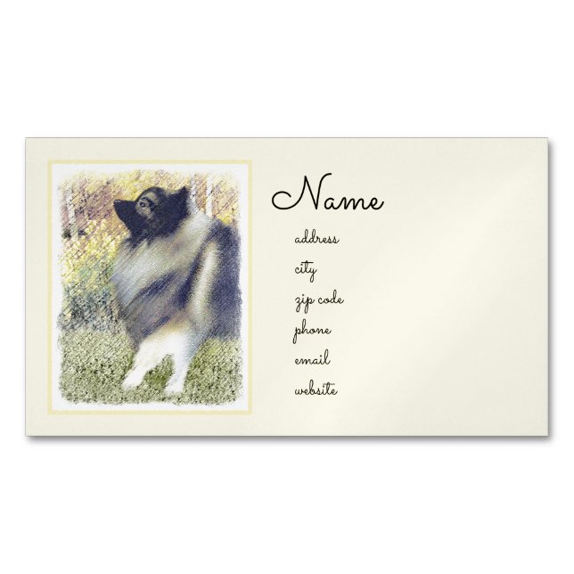 Cartão De Visitas Magnético Pintura de Keeshond Aspen - Arte de Cachorro Origi (Frente)