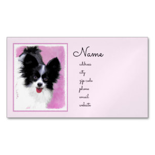 Cartão De Visitas Magnético Pintura de Papillon (Branco e Preto) - Arte Canina