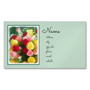 Cartão De Visitas Magnético Pintura de Rose Bouquet - Arte Flor Original Custa