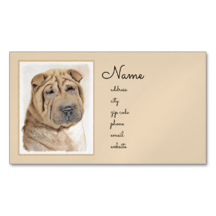 Cartão De Visitas Magnético Pintura de Shar Pei - arte original bonito do cão