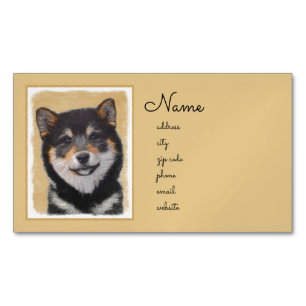 Cartão De Visitas Magnético Pintura de Shiba Inu (Preto e Latão) - Arte Canin