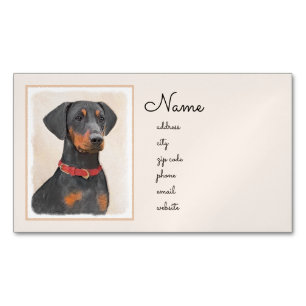 Cartão De Visitas Magnético Pintura do Pinscher Alemão Arte Animal Original