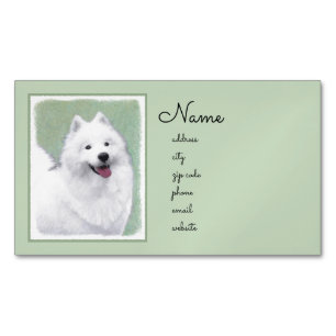 Cartão De Visitas Magnético Pintura Samoyed - Arte Cachorosa Original