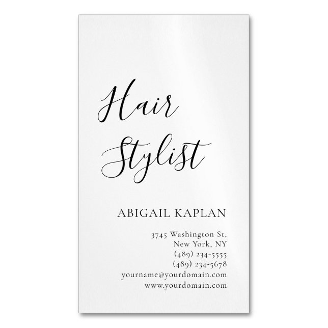 Cartão De Visitas Magnético Plain Hair Stylist Modern Minimalist Elegant (Frente Vertical)