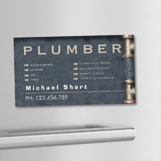 Cartão De Visitas Magnético Plumber Magnetic Business Card with Pipe DetaiI