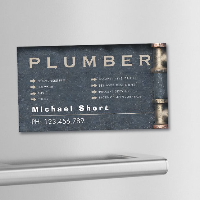 Cartão De Visitas Magnético Plumber Magnetic Business Card with Pipe DetaiI (Criador carregado)