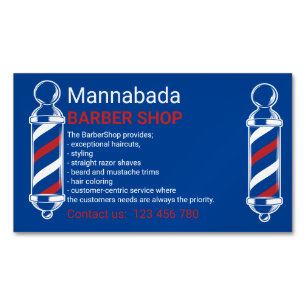 Cartão De Visitas Magnético Pólo de Barbeiro Azul Marinho Design de Marca de B