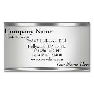 Cartão De Visitas Magnético Prata de aparência metálica elegante no imã pratea