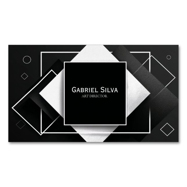 Cartão De Visitas Magnético Preto e Branco Geométrico Texturizados Modernos (Frente)