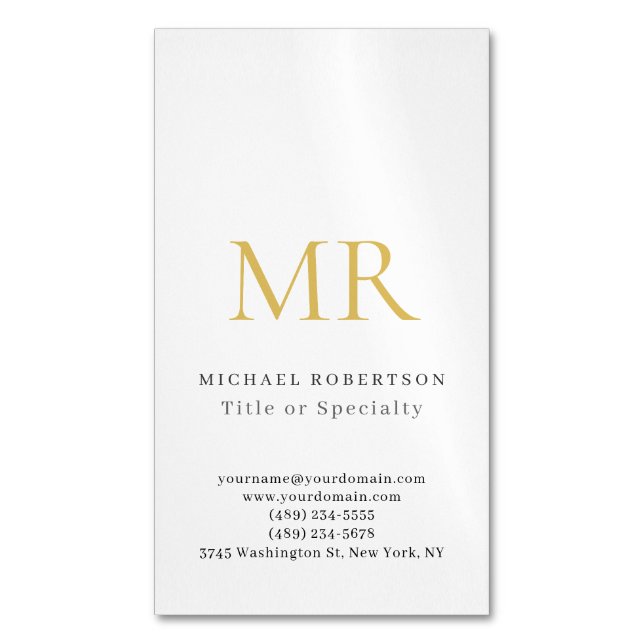 Cartão De Visitas Magnético Professional Classical Monogram Minimalist Plain (Frente Vertical)
