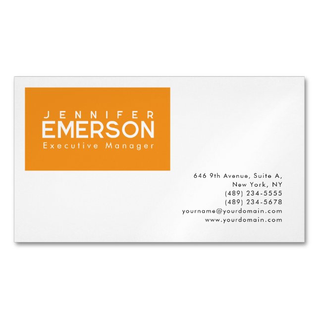Cartão De Visitas Magnético Professional minimalist modern plain orange white (Frente)