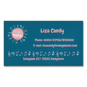 Cartão De Visitas Magnético Professor de música notas elegantes fundo azul