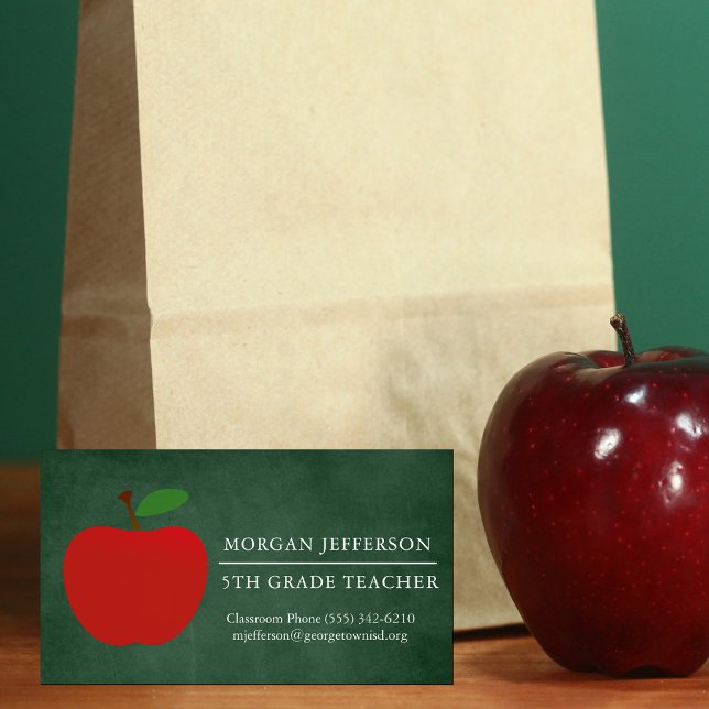 Cartão De Visitas Magnético Professora Escolar Chalkboard Maçã Vermelha (Criador carregado)
