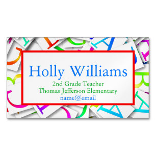 Cartão De Visitas Magnético Profissional educador Colorido de Professores ABC