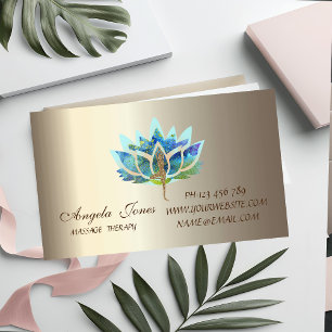Cartão De Visitas Magnético Profissional Flor de Lótus Azul Moderno Garota de