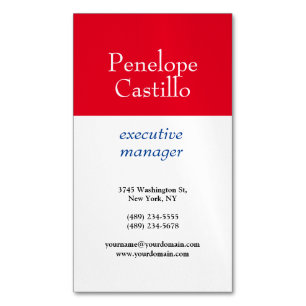 Cartão De Visitas Magnético Profissional Moderno Simples Plano Azul Vermelho B