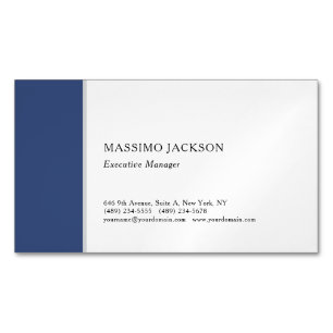 Cartão De Visitas Magnético Profissional simples minimalista moderno azul bran