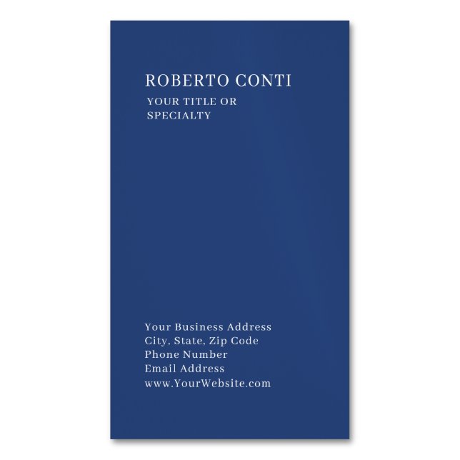 Cartão De Visitas Magnético Profissional Único Simples Minimalista Azul (Frente Vertical)