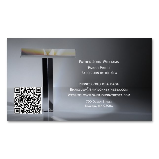 Cartão De Visitas Magnético QR Code Cross Priest Business Card Magnet (Frente)