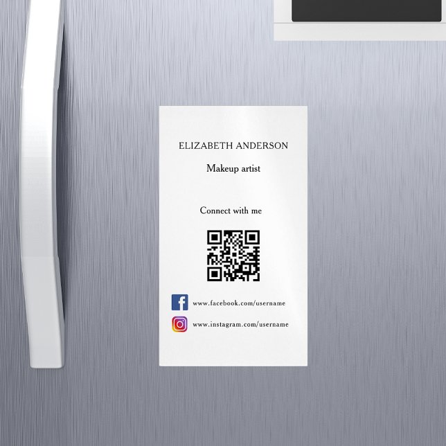 Cartão De Visitas Magnético Qr code social media branco preto (Criador carregado)