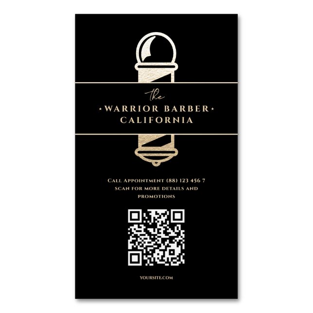 Cartão De Visitas Magnético QR do Polo de Barbershop Moderno Barbershop (Frente Vertical)