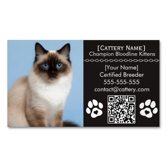 Cartão De Visitas Magnético Ragdoll Cattery Customizable Cat Breeder Magnet  (Frente)