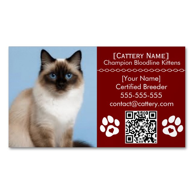 Cartão De Visitas Magnético Ragdoll Cattery Customizable Cat Breeder Magnet  (Frente)