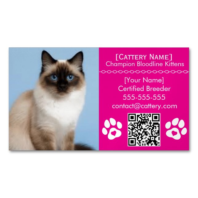 Cartão De Visitas Magnético Ragdoll Cattery Customizable Cat Breeder Magnet  (Frente)