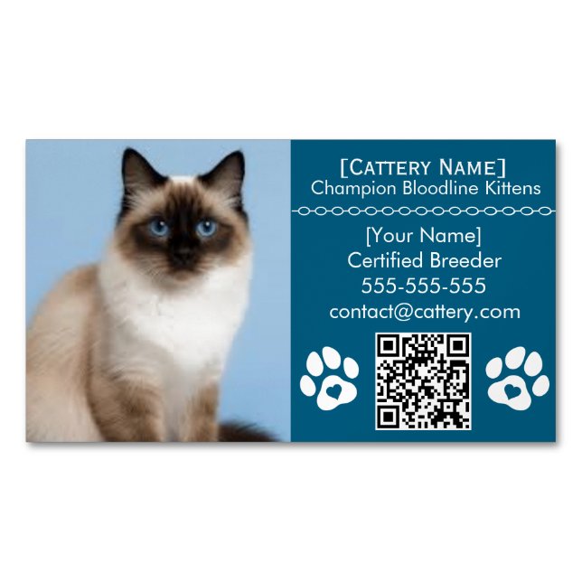 Cartão De Visitas Magnético Ragdoll Cattery Customizable Cat Breeder Magnet  (Frente)