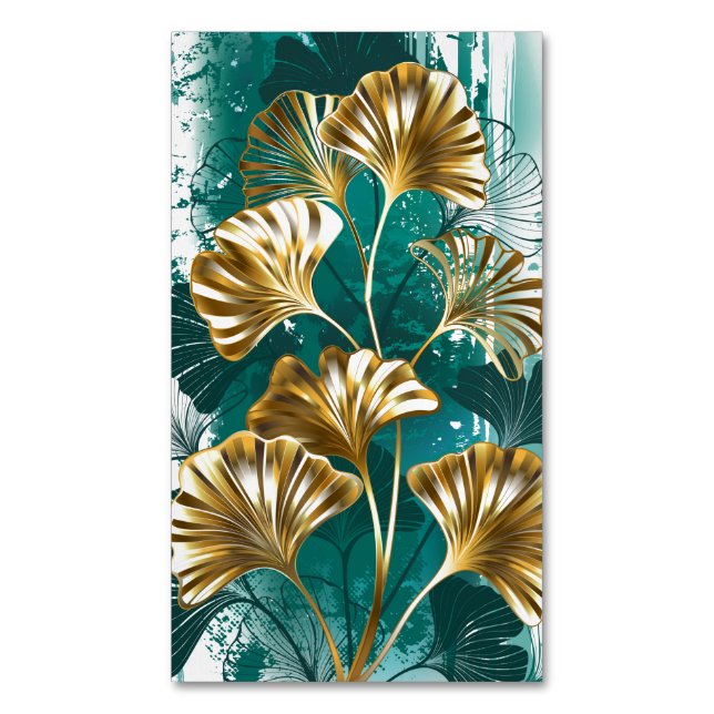 Cartão De Visitas Magnético Ramificação com Ouro deixa Ginko Biloba (Frente Vertical)