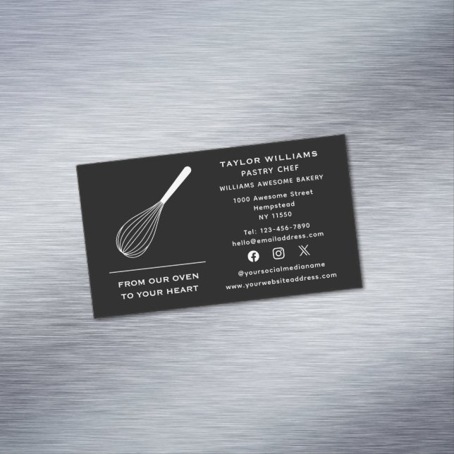 Cartão De Visitas Magnético Redes sociais Whisk Baker Bakery Compro Catering (Posição Original)