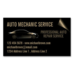 Cartão De Visitas Magnético Reparador Automotivo Mecânico de Automóveis ouro