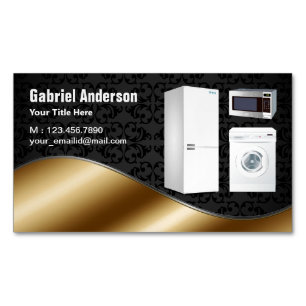 Cartão De Visitas Magnético Reparo de Eletrodomésticos Black Damask Gold