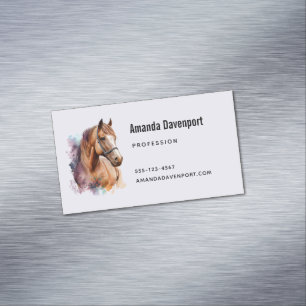 Cartão De Visitas Magnético Retrato de cabeça de cavalo marrom em aquarela