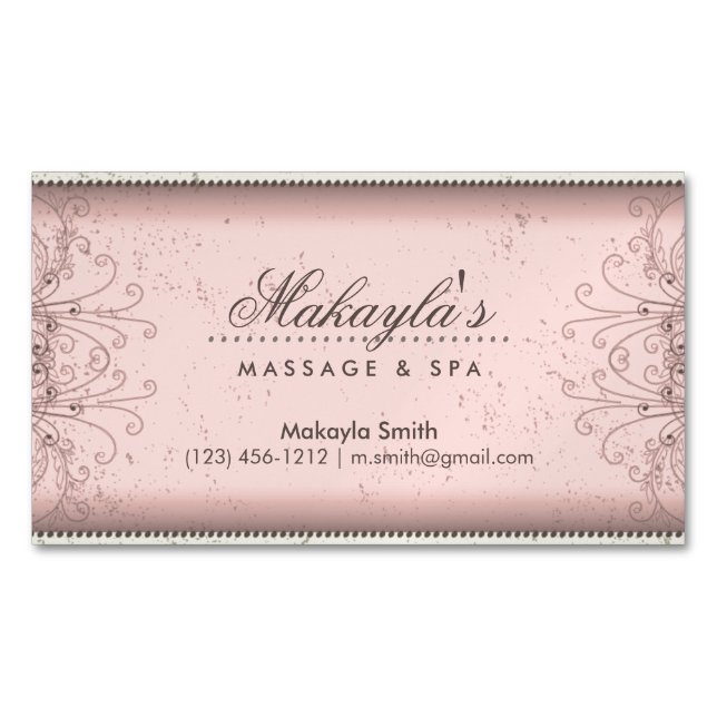 Cartão De Visitas Magnético Retro elegante moderno elegante do damasco floral (Frente)