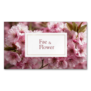 Cartão De Visitas Magnético Romântica Flor de Cerejeira Floral Rosa Vibrante