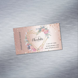 Cartão De Visitas Magnético Rosa dourado brilho cor-de-rosa maquiagem floral b