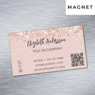 Cartão De Visitas Magnético Rosa gold confetti elegante código QR