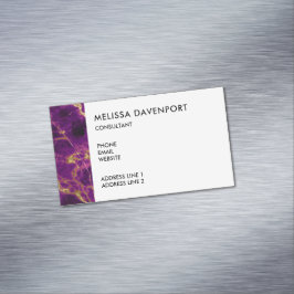 Cartão De Visitas Magnético Roxo Moderno e Dourado Abstrato Marble