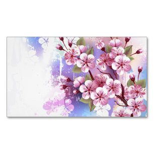 Cartão De Visitas Magnético Sakura rosa no fundo da pintura