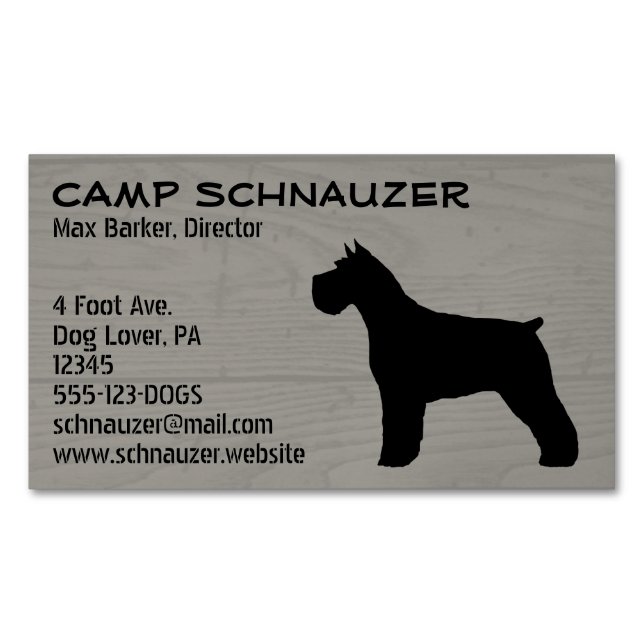 Cartão De Visitas Magnético Schnauzer Cachorro Silhouette Faux Wood Style (Frente)
